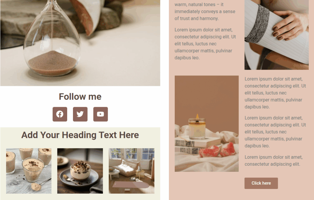 Cozy website section with a candle and books, showcasing the warmth and comfort of Mocha Mousse.